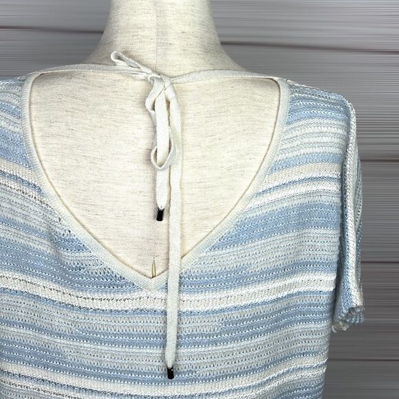 St. John Cashmere Linen Striped V Back Short Sleeves Sweater Top - Picture 9 of 14